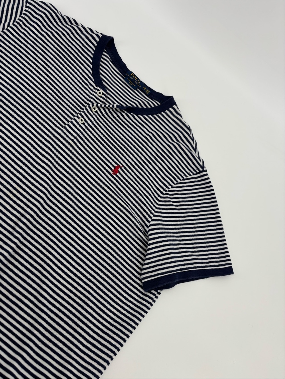 Polo Ralph Lauren Henley Shirt XXL Featherweight Mesh Striped Blue White Cotton